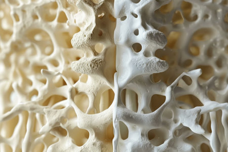Close Up View of a Clay Wall, Visual comparison of healthy bone vs osteoporosis affected bone, AI Generatedの素材
