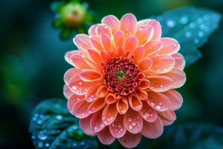 Pink flower covered in water drops, showcasing freshness and natural beauty, A blossoming flower, symbolizing the beauty and growth of new lifeの素材