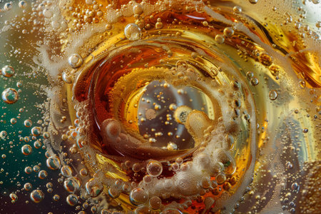 Close up of a carbonated beverage swirling with layers of syrup, creating numerous bubbles throughout, A carbonated beverage swirling with layers of syrupy sweetnessの素材
