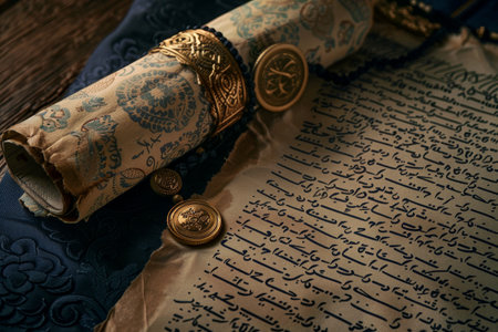 Detailed view of a diploma with beautifully crafted calligraphy, A diploma adorned with intricate calligraphy and a golden sealの素材