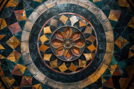 Detailed view of a flower growing on a wall, showcasing its vibrant colors and intricate details, A frame featuring intricate geometric patternsの素材