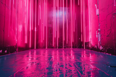 A room brightly lit by numerous neon pink lights creating a vibrant and colorful space, A neon pink backdrop that glows in the darkの素材