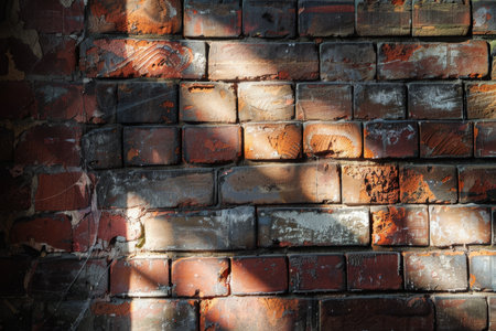 Sunlight shines through the holes of a brick wall, creating patterns of light and shadow, Exploring the interplay of light and shadow on the surface of bricksの素材