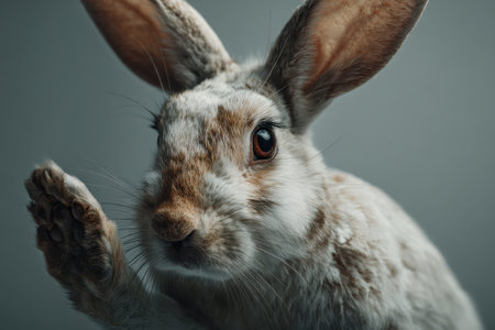 Stop animal testing movement features a rabbit advocating for animal rights and welfare in a compelling presentation illustrating compassion and empathy towards all living beingsの素材