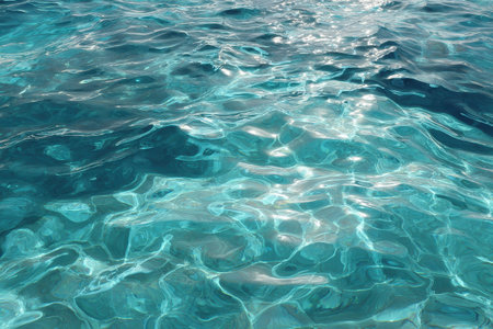 Vibrant blue sea water texture reflecting sunlight, showcasing a serene aquatic environment in a tropical location during middayの素材