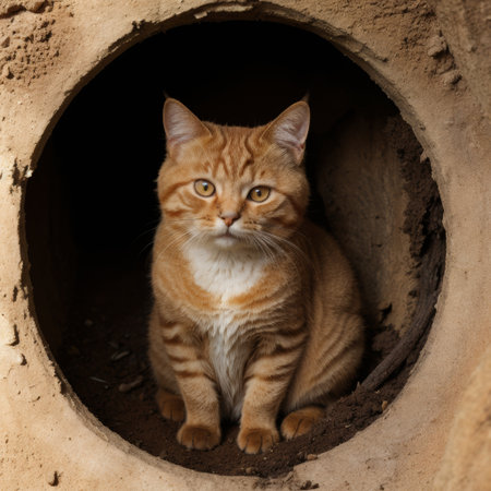 Meow sitting adventure fur cute seat kitty kitten feline holeの素材