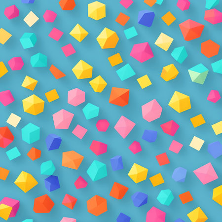 Colorful geometric shapes on a blue background trust deep rich vibrant cheerful AI generatedの素材