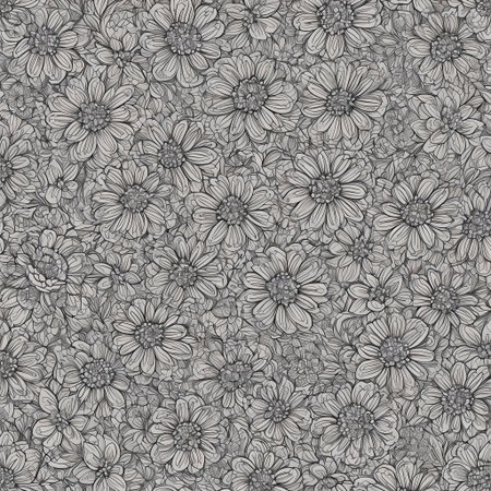 A black and white floral pattern simple repetition abstract garden bright plant night AI generatedの素材