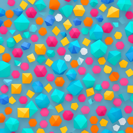 Colorful geometric shapes on a gray background multicolor varied backdrop metal AI generatedの素材