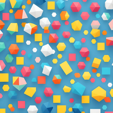 Colorful geometric shapes on a blue background ocean scene chill saturated AI generatedの素材