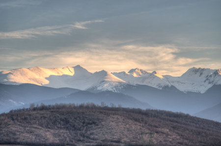 Carpathian mountains in Romania during winter.の写真素材