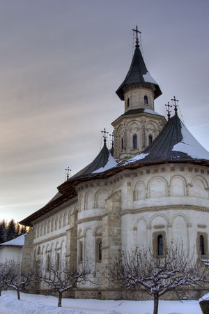 Putna Monastery in Romania during winter.