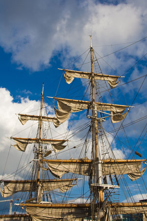 Sails of the Jeanie Johnston ship in Dublin, Ireland.