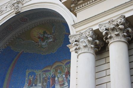 Details of the Metropolitan Cathedral in Iasi, Romania.の写真素材