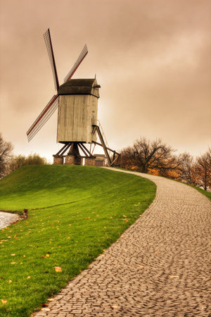 Windmills at Bruges in Belgium.の写真素材