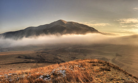 Orastie mountains in winter, Romania.の写真素材