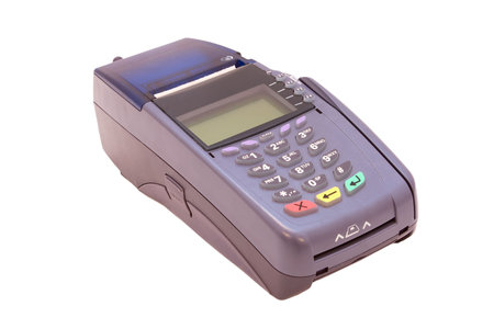 Credit card terminal isolated on white.