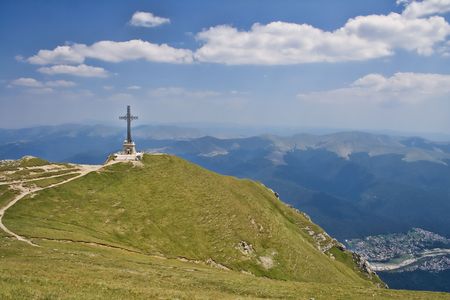 Heroes Cross in Bucegi Mountains, Romania.の写真素材