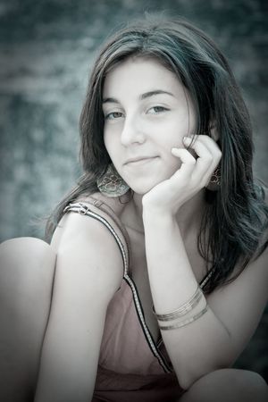 Beautiful young woman in a castleの写真素材