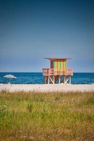 Lifeguard station on the beachの写真素材