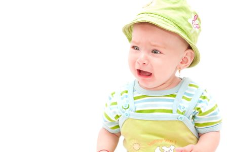Beautiful baby girl crying out loudの写真素材