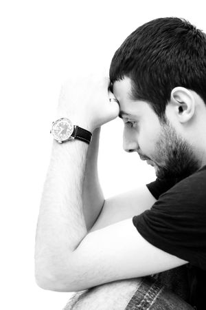 Young man portrait in black and white.の写真素材