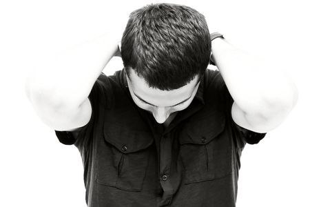 Young man portrait in black and white.の写真素材