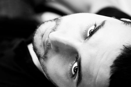 Young man portrait in black and white.の写真素材