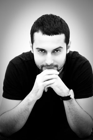 Young man portrait in black and white.の写真素材