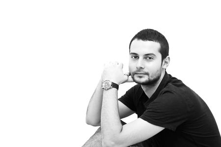 Young man portrait in black and white.の写真素材
