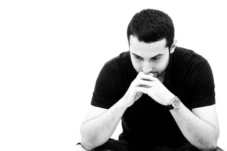 Young man portrait in black and white.の写真素材