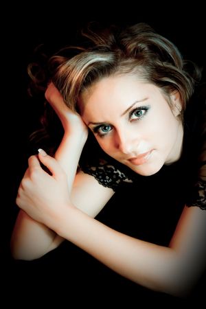 Beautiful blonde woman in a glamour poseの写真素材