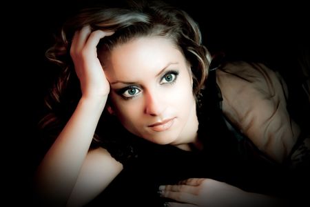 Beautiful blonde woman in a glamour poseの写真素材