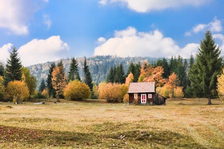 Small mountain hut in the Romanian Carpathians.の写真素材