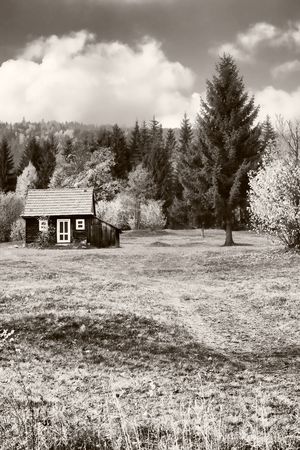 Small mountain hut in the Romanian Carpathians.の写真素材
