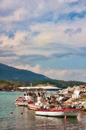 Fishermen's boats in Kokkino Nero village in Greeceの写真素材