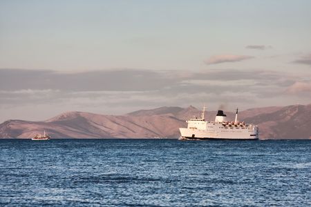 Ferry docking in Rafina Harbour in Greeceの写真素材