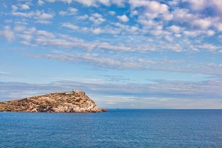 Kato Sounio and Poseidon's Temple in Attiki region, Greece seen from a distanceの写真素材