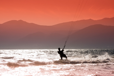 Kite surfers at Skinias beach in Greece.の写真素材