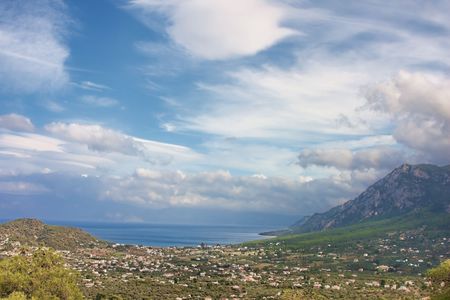 Panoramic view of the Aghios Sotiras village in Greeceの写真素材