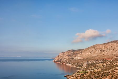 Landscape of the coast of Greece in the corinth bay.の写真素材