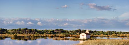 Chapel at Prokopos Lagoon in Kalogria in december, Greeceの写真素材