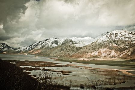 Matese lake in Campania region of Italy in winterの写真素材