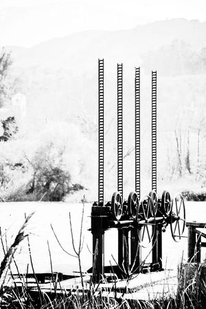 Mechanism of the dam at Agia Lake in Crete, Greeceの写真素材