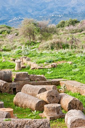 House with peristyle yard, period of Roman domination at Ancient Aptera in Crete, Greeceの写真素材