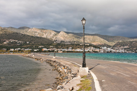 The road connecting the coast to Spinalonga island in Crete, Greece