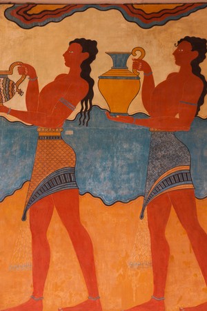 Replica of Fresco at Knossos Archeological Site in Crete, Greeceの写真素材
