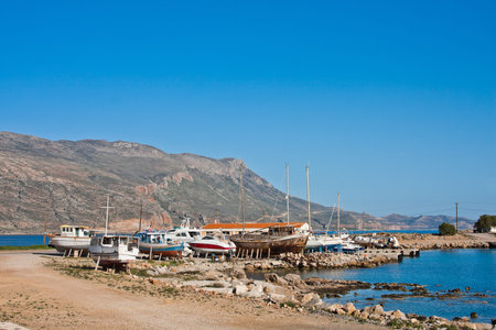 Boats in Kavonisi Harbour in Crete, Greece