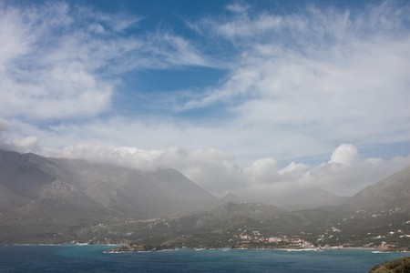 Coastal landscape of Kotronas village in Greece in february 2010の写真素材