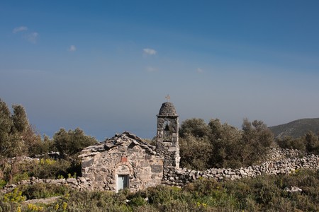 Old stone chapel close to Lakonia in Peloponnese, Greece, February 2010の写真素材